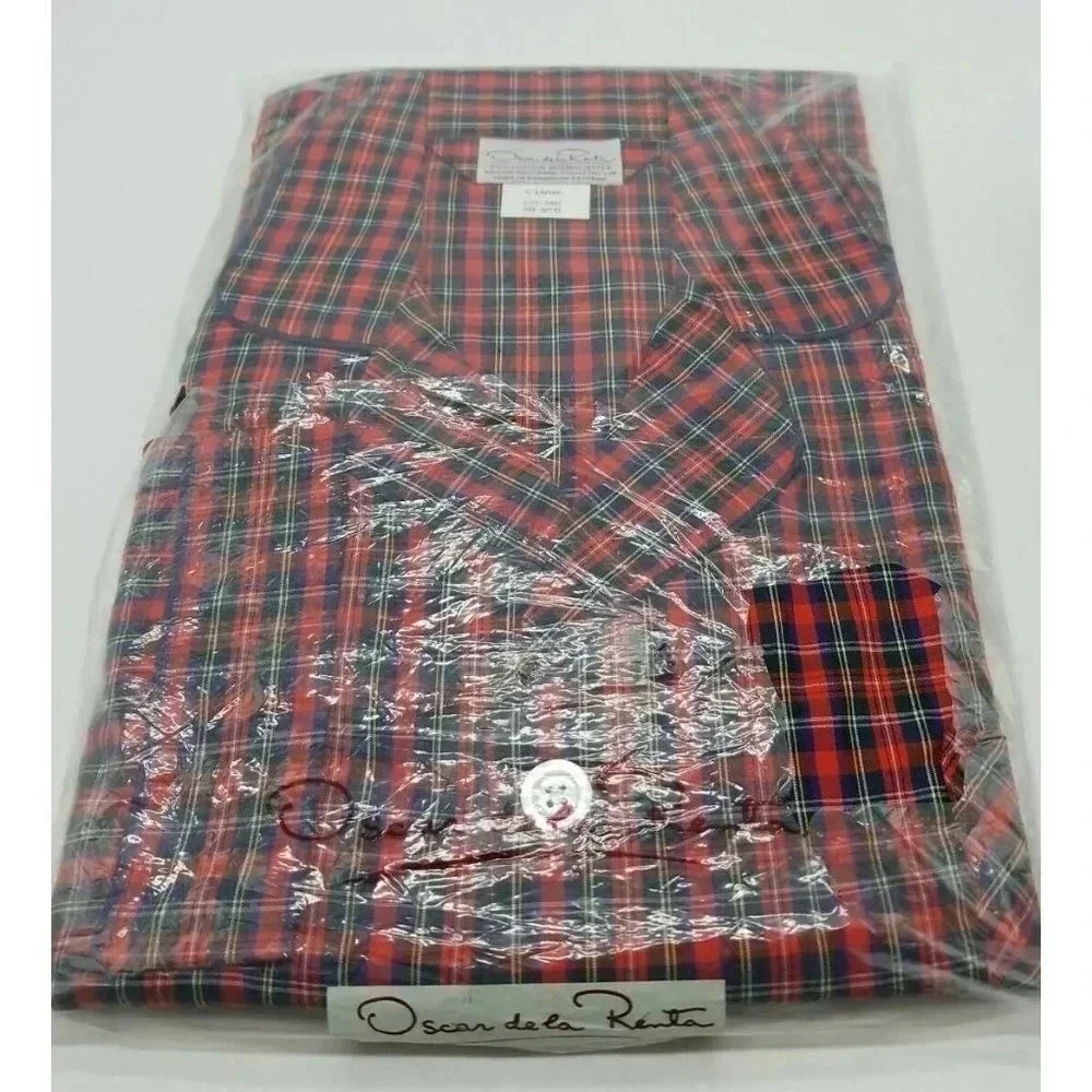 Oscar De La Renta Red Plaid 2 Piece Button Mens Pa